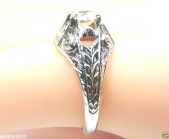 Antique Art Deco Engagement Belais 18K White Gold EGL USA Ring Size 4.25