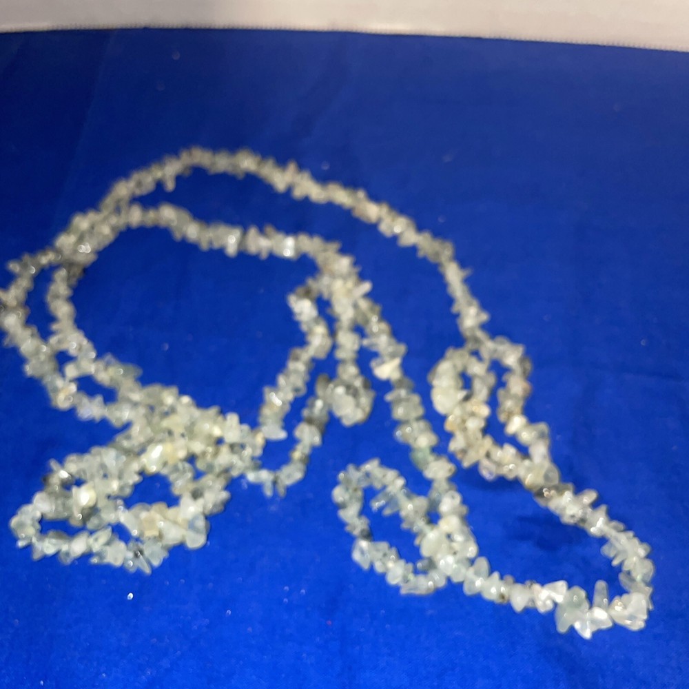 Prehnite Necklace Gemstones Green Chip Beads 56” Long Nuggets Strand-Estate Find