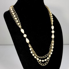Vintage Lady Remington Faux Pearl Gold Tone Layered Chain Necklace 24” Statement