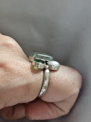 Vintage 925 Sterling Silver Prehnite Pearl Size 6 Ring