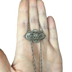 Original RARE GOLDETTE ART NOUVEAU GODDESS Lariat Pendant Silver Tone Necklace