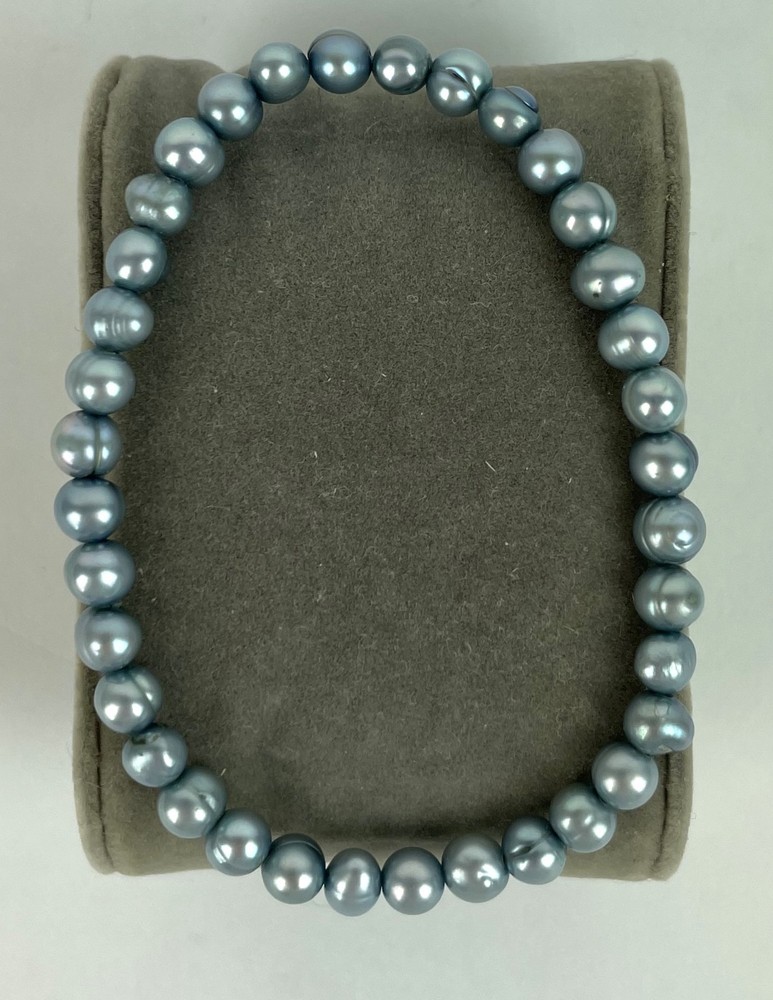 Vintage 90s expandable freshwater cultured pearl Bracelet blue/silver