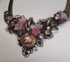 Vintage Steampunk Garden Party Glass Crystal Bronze Necklace Earrings
