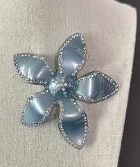 VNG Pastel Blue & Rhinestone 3 1/4” Lucite Brooch – All Original- Excellent