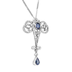 Vintage Style Art Deco Sapphire & Lab Created Diamond In 14k White Gold Finish