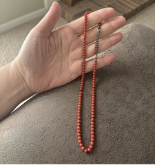 Vintage Mini 4mm Italian Red Coral Necklace Sterling Clasp 16” + 3” Ext = 19”