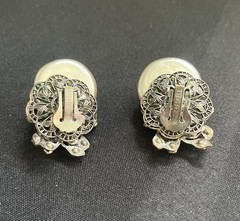 Miriam Haskell Large Signed Baroque Pearl Rhinestone Clip Earrings Vintage