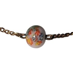 Vintage Dainty Gold Tone Choker Chain Hand Painted Floral Beads 14 Inches