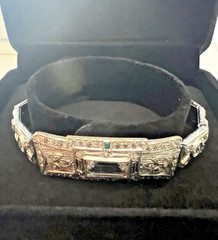 Antique 1920s 1930s Art Deco Tru White Plate Link Rhinestone Bracelet – 6.75″