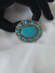 Bell Trading Post Nickel Silver Faux Turquoise Brooch Pin 1.75″