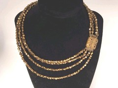 Antique Gold Glass Crystal Diamond Cut Bead Necklace 4 Strand 1910 -1920 Rare