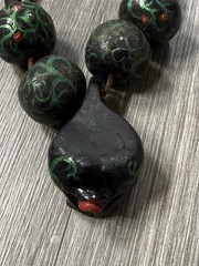 Vintage Folk Art Snake Necklace Hand Painted Beads Leather Cord Tribal Primitive
