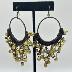 Pearl Dangle Hoop Earrings Bohemian Style 4″ Drop Pierced Artisan