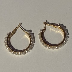Lot of 3 pair Gold Tone Pearl Earrings Costume Jewelry Pierced Post Hoops