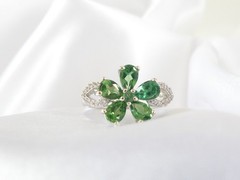 Vintage Sterling Silver Natural Irradiated Green Tourmaline Halo Ring Size 6