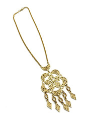 Vintage Celebrity NY Necklace Goldtone Chandelier Filigree Tassel Necklace 20″