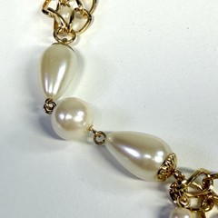 Vintage Lady Remington Faux Pearl Gold Tone Layered Chain Necklace 24” Statement