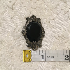 Vintage Sterling Silver Black Onyx Brooch Victorian Revival Romantic Germany