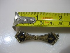 ANTIQUE ART DECO ENAMEL RHINESTONE TROMBONE CLASP BAR BROOCH UNSIGNED