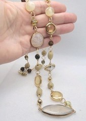Vintage Bohemian Glass Bezels Gold Tone Statement Necklace 32in.