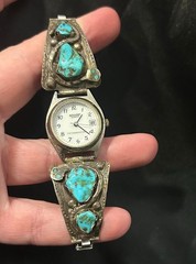 Effie Calavaza Zuni Signed Turquoise Snake Watch Vintage Native American Jewelry
