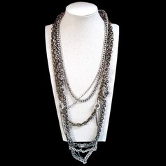 VTG 90s Edgy Layered Chains Fossil 8 Strand Rock Star Statement Necklace 23″