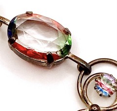 SILVER 835 FEINSTE RHEINKIESEL IRIS RAINBOW GLASS CAB BRACELET & EARRING SET