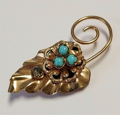 Barclay Brooch Pin Pendant 12kt 1/20 Gold Filled Faux Turquoise Enamel Leaf