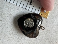 Antique Victorian Whitby Jet Inset Pyrite Puffy 3-D HEART Charm Pendant Fob H5