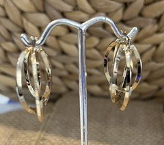VINTAGE PIERCED EARRINGS GOLD TONE HOOPS 3 RINGS 1.25in