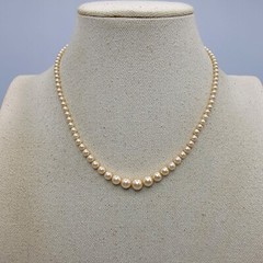 Vintage Faux Pearl Choker Necklace Graduated Small Delicate Classic 15.5″