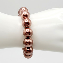 Hematite Chunky Rose Gold Coppery Metallic Hue Round Beaded Stretch Bracelet