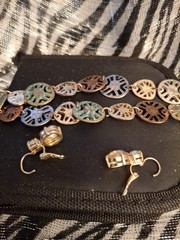 Vintage Multicolor Metal Charm Bracelet, And Earrings