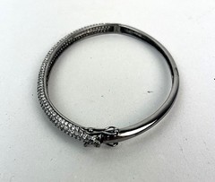Vintage Sterling Silver 925 Rhinestone Hinged Bangle Bracelet Safety Lock