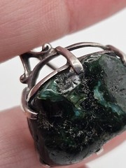 Vintage Sterling Silver Modernist Large Green Free Form Stone Chunky Ring Size 4