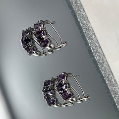 Vintage 925 Amethyst Pastel Half Hoop Earring Sterling Leverback Deco 4.3g