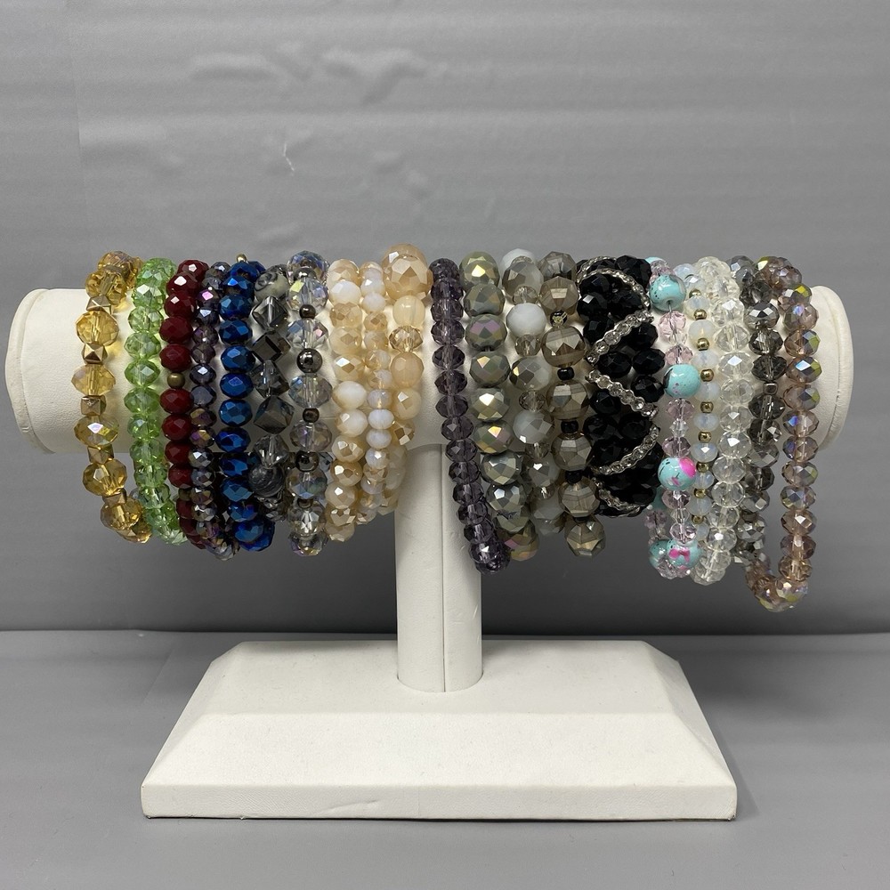 Glass Bead Bracelet Lot of 20 Multicolor Wearable Craft Stretch Faceted Funky