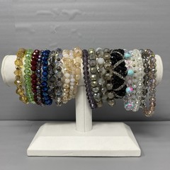 Glass Bead Bracelet Lot of 20 Multicolor Wearable Craft Stretch Faceted Funky
