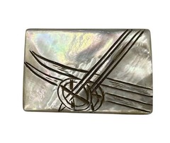 Winter Ski Themed Vintage Mother of Pearl Pin Brooch Germany Carved Shell