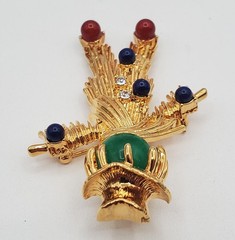 JBK Brooch 2.5in Gold Tone Glass Cabochons Scarecrow Camrose  Kross MCM Repro