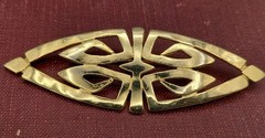 3.5″ JJ Horizontal Shaped Gold-Toned Symmetrical Hammered Metal Brooch