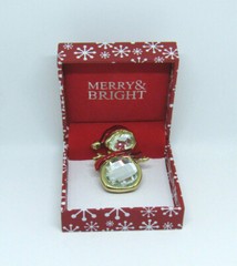 VTG SPARKLING CRYSTAL & ENAMEL CHRISTMAS SNOWMAN BROOCH IN BOX MERRY & BRIGHT?