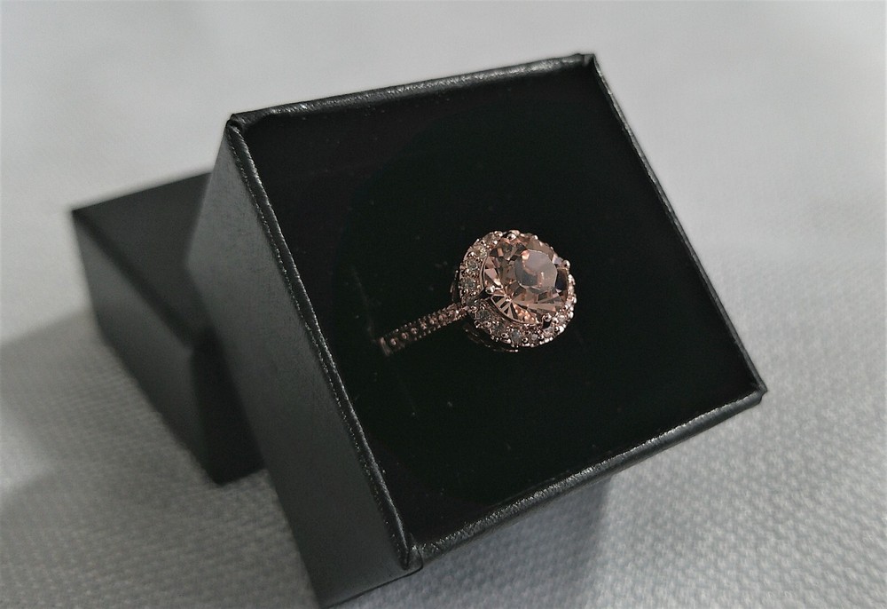 Vintage Signed Rose Gold Plated & Morganite Engagement Ring size 9