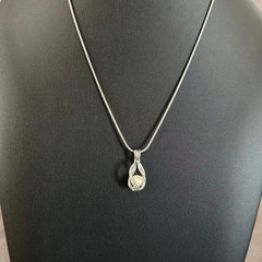 Vintage Silver Tone Pearl Cage Necklace Swirl Teardrop Pendant Snake Chain 16″