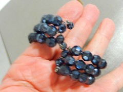 VTG RETRO HEMATITE CRYSTAL BEAD 3 ROW COIL WRAP BRACELET WITH DANGLES