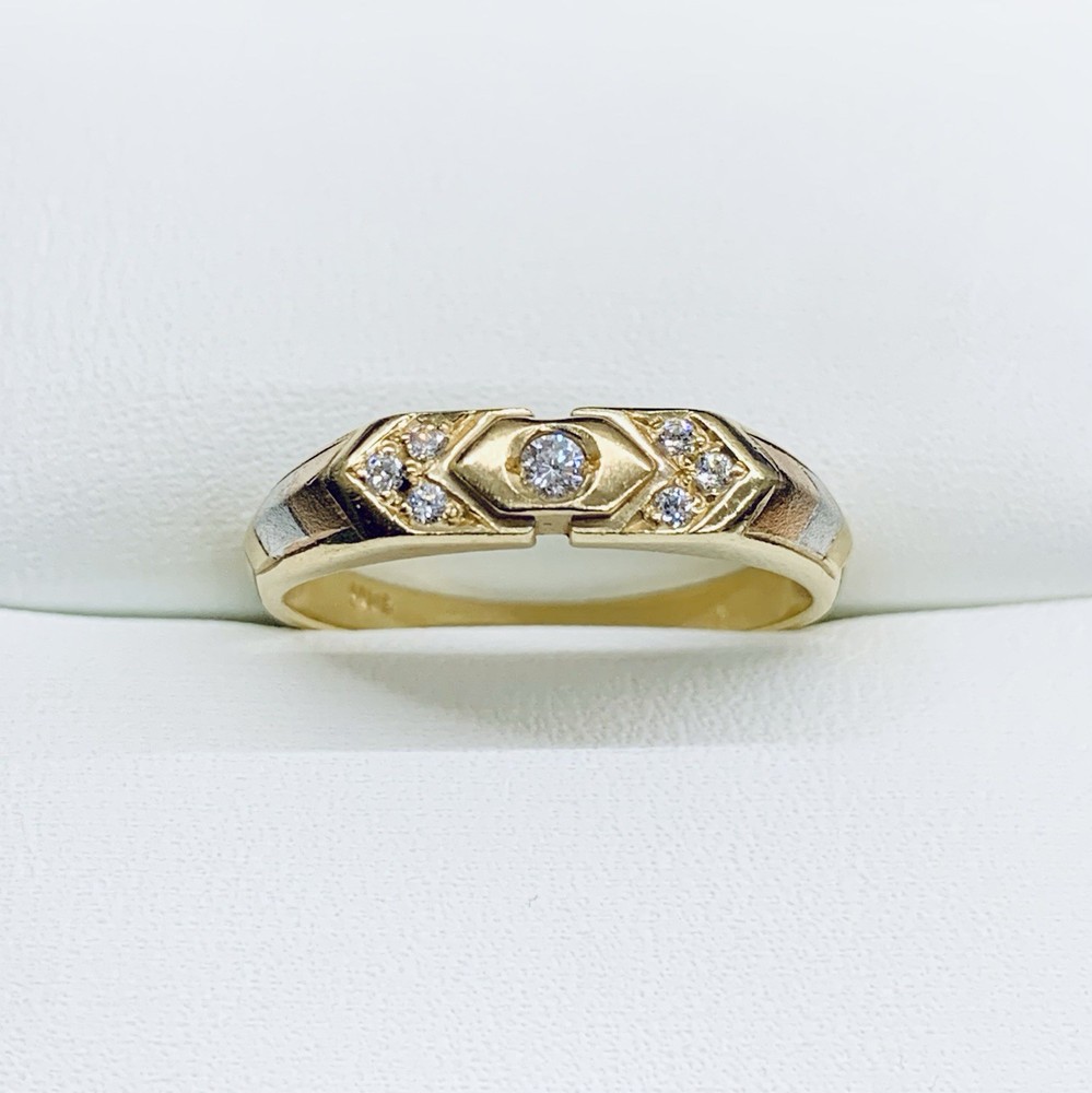 Vintage 14k Yellow Gold Art Deco Gypsy Oval Pave 2 Tone CZ Ring Band Size 7.5
