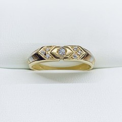 Vintage 14k Yellow Gold Art Deco Gypsy Oval Pave 2 Tone CZ Ring Band Size 7.5