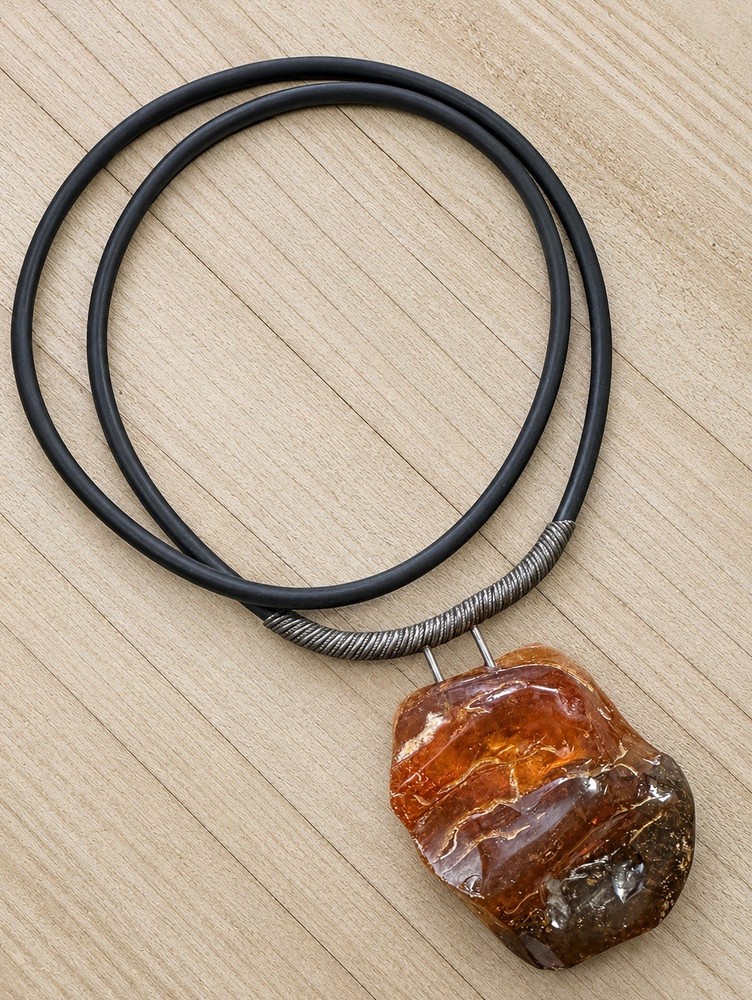 Large Baltic Amber Teardrop Pendant Necklace Black Leather Cord