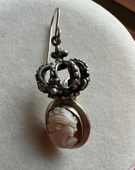 ARTISAN HANDCRAFTED CAMEO AND CROWN PIERCED VICTORIAN STYLE EARRINGS