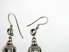 Sterling Silver Square Cut Quartz Dangling Earrings 925 4.4g 1.25 Inches Length